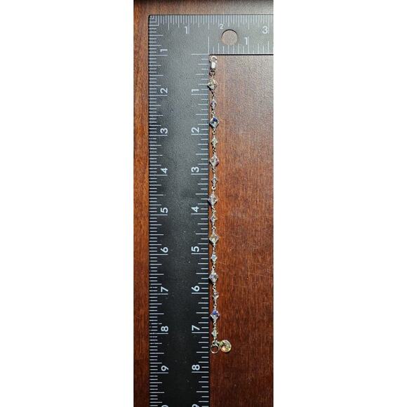 925 Sterling Silver & Iridescent Glass Bead Bracelet SZ 7.5 - Picture 4 of 5